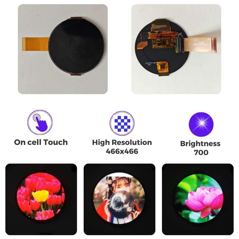1.43-inch AMOLED Display, 466x466, MIPI_QSP, On-cell Touch TOH143XRT-01C (2)