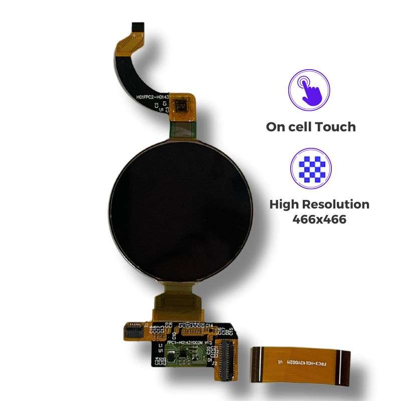 1.43-inch AMOLED Display, 466x466, MIPI_QSP, On-cell Touch TOH143XRT-01C